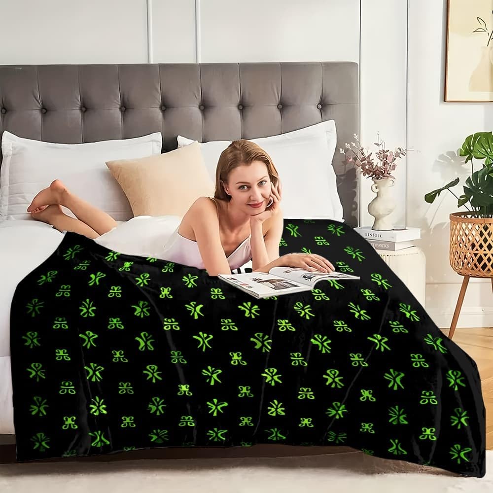 Generico Coperta Plaid di Flanella Sherpa Letto Matrimoniale Rune Misteriose di Fantascienza Copridivano in Microfibra, Verde Coperta Termica per Plaid Divano Copriletto XXL 180x200 cm