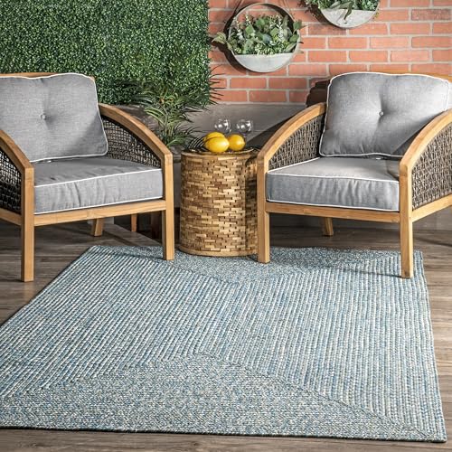 nuLOOM 4' x 6' Solid Hand Braided Indoor/Outdoor Area Rug, Pet-Friendly, High Traffic, Weather Resistant, for Patio, Balcony, Bedroom, Living Room, Dining Room, Wynn Aqua