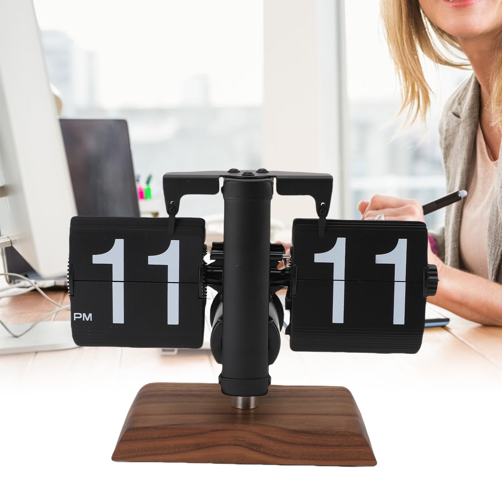 Pissente Reloj Digital Abatible con Pilas, Base de Madera de Acero Inoxidable, Reloj de Escritorio Fácil de Leer para Sala de Estar, Oficina, Estudio, Artículo de Colección, Acero Inoxidable 304,
