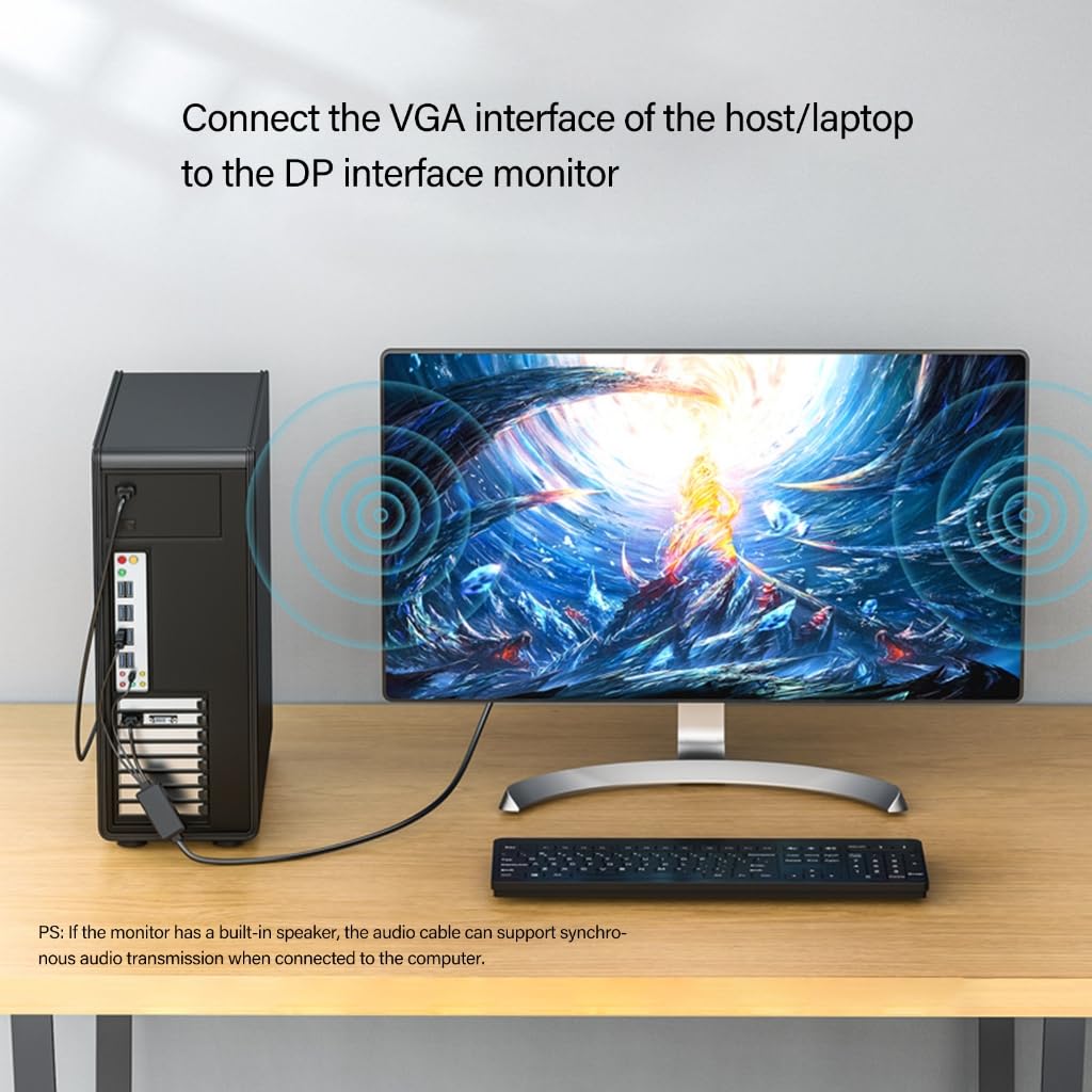 Advanced VGA to DP Video Sound Conversion Cord Ensures Stable 1080P Resolution