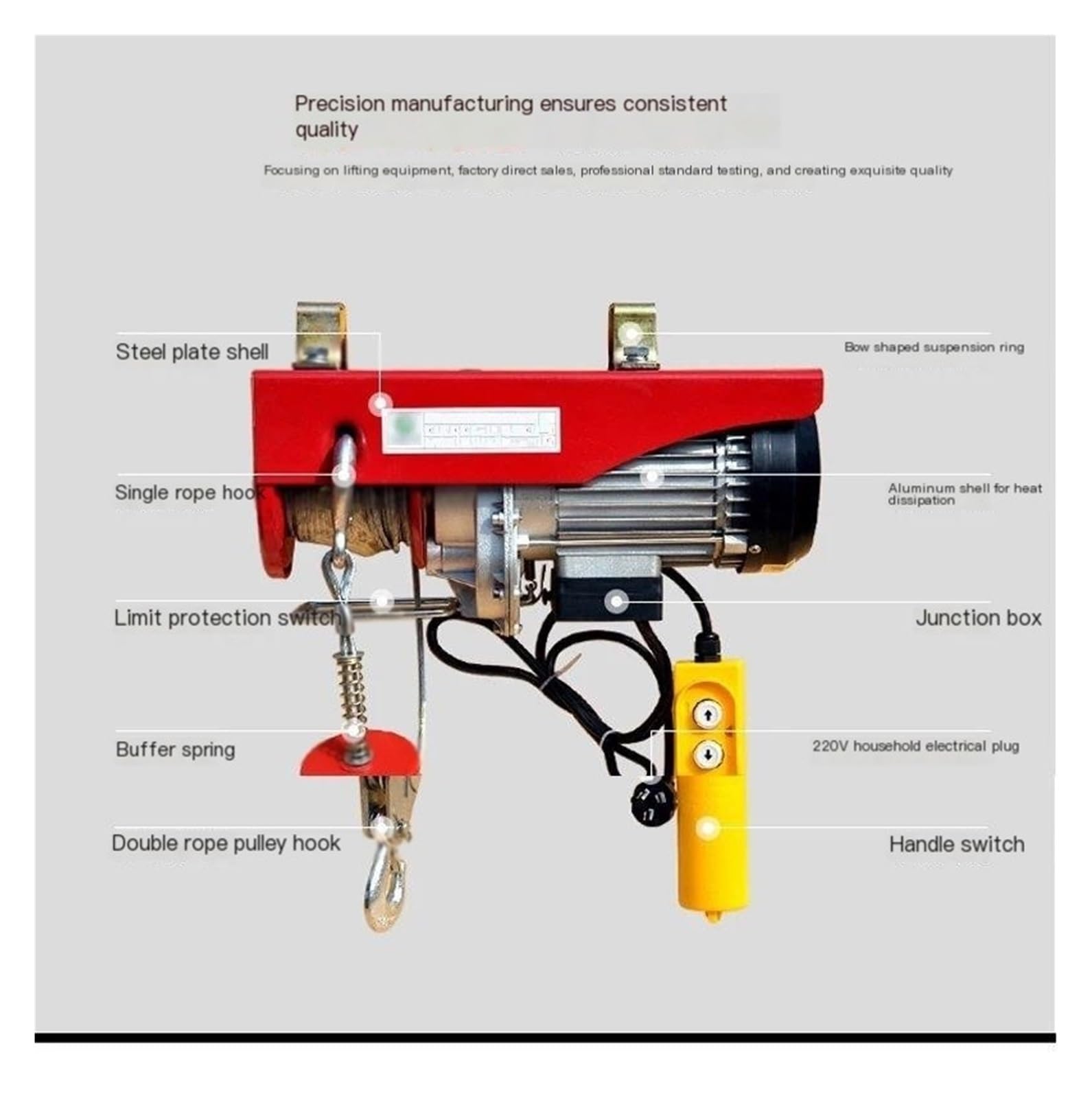 980 W Mini-Elektro-Hebekran, Tragbar, 200–400 Kg, 12 Meter, Kleiner Heimkran, Renovierungskran, 220 V, M/min Elektrischer Hebezeug-Stützarm flaschenzug