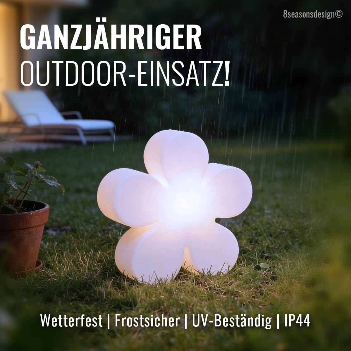 8 seasons design LED Blume 40cm Shining Flower (Weiß) RGB Farbwechsel, dimmbar, mit Fernbedienung – Dekolampe für außen (Garten, Balkon) und innen – Osterdeko, Deko Frühling, Gartenlampe
