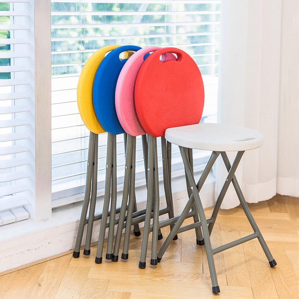 Genérico 45cm Taburete Plegable Portátil con Asa，Ronda De Plástico Plegable Taburete con de 250 Kg para Interiores Al Aire Libre, Dormitorio, Cocina(Pink)