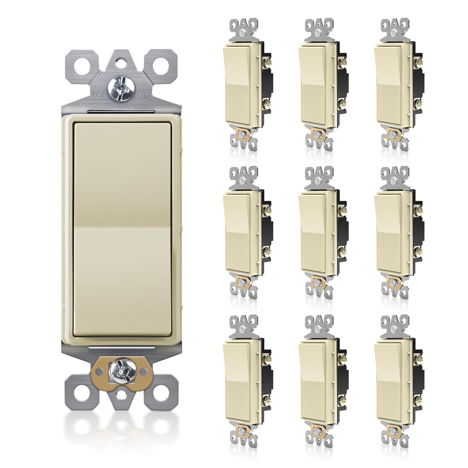 TOPELER Decorator Single Pole Light Switch, Rocker Paddle Wall Switch, 15A 120/277V, On/Off Interrupter for Commercial and Residential, Self-Grounding