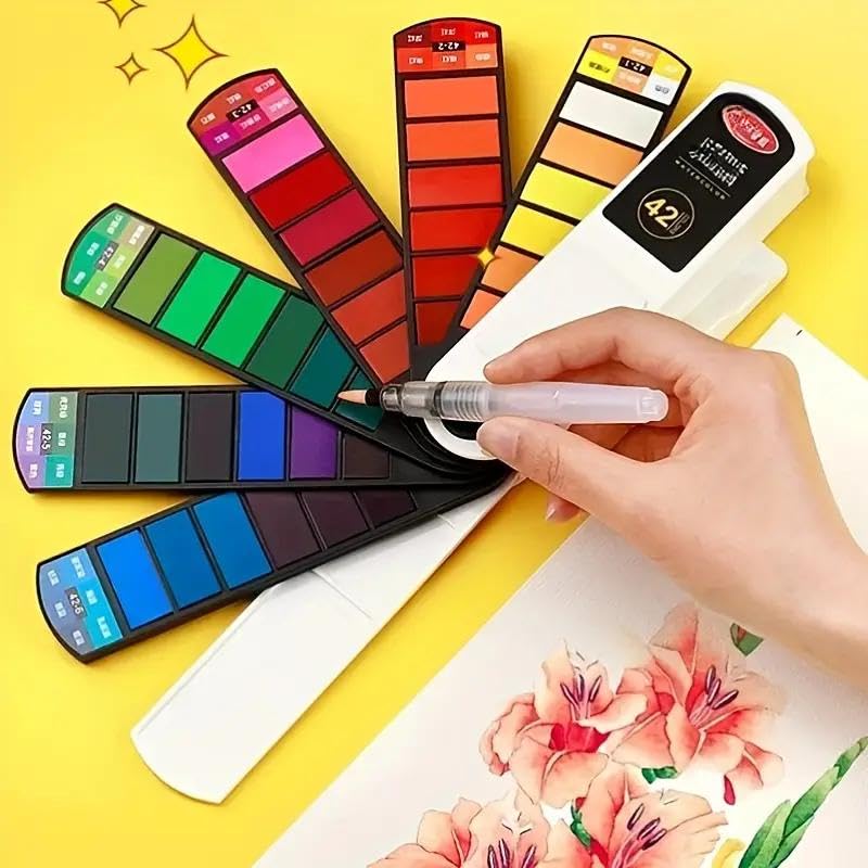 Set di pennelli per pittura ad acquerello a ventaglio pieghevole, pigmenti facilmente solubili, kit artistico compatto portatile per schizzi e creazione di interni