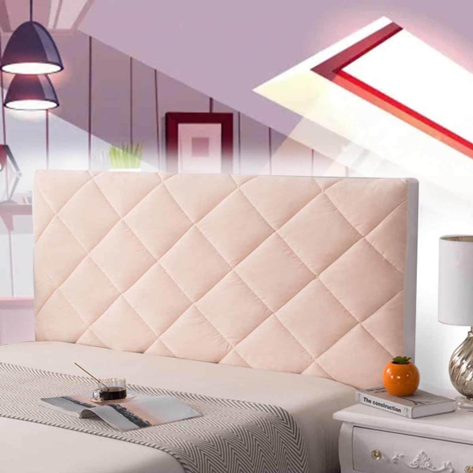 Copri Testiera Letto Matrimoniale Imbottita Velluto Copritestata del Letto Rivestimento per Giroletto Matrimoniale Cover Velluto Elasticizzato Tessuto Universale,rosa-220cm