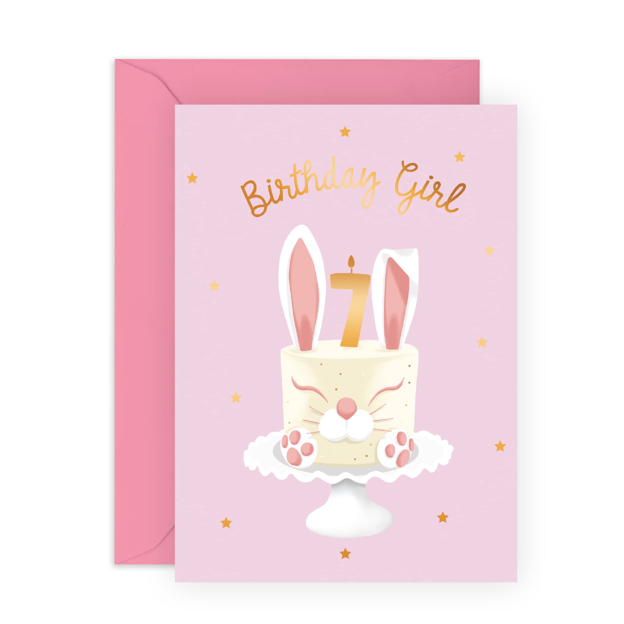 Amazon.com: Seventh Birthday Card for Girls - Happy 7th Birthday - Age 7 -  Seven Year Old - Cute Rabbit Cake Pink Greeting Card - Kids - Daughter -  Granddaughter - Comes