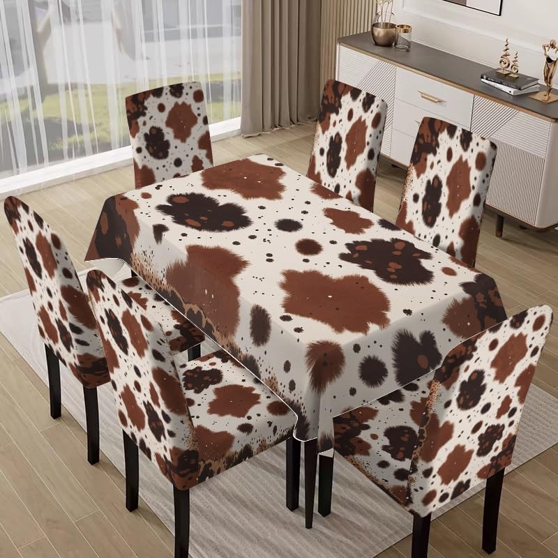 Nappe et housses de chaise imprimé peau de vache | Linge de table champêtre - 5
