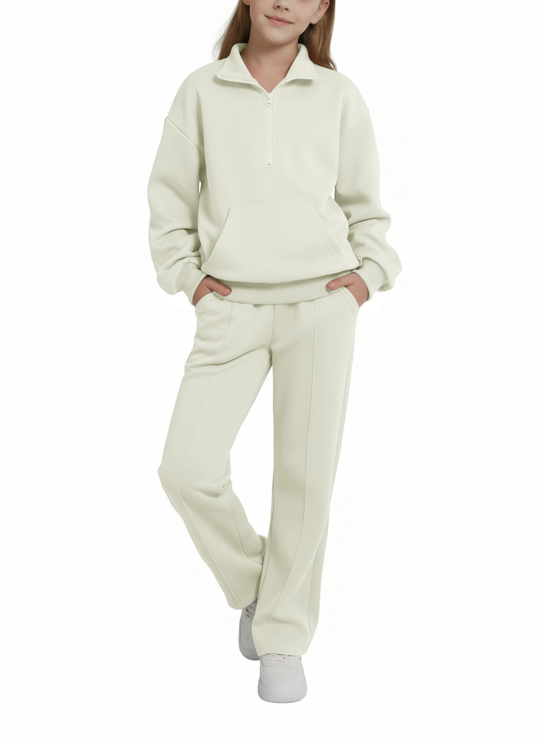 Valcatch Mädchen 2-teiliges Sweatanzug-Set, halber Reißverschluss, Pullover, Sweatshirt und Hose mit weitem Bein, für Herbst und Winter, lässiger Trainingsanzug
