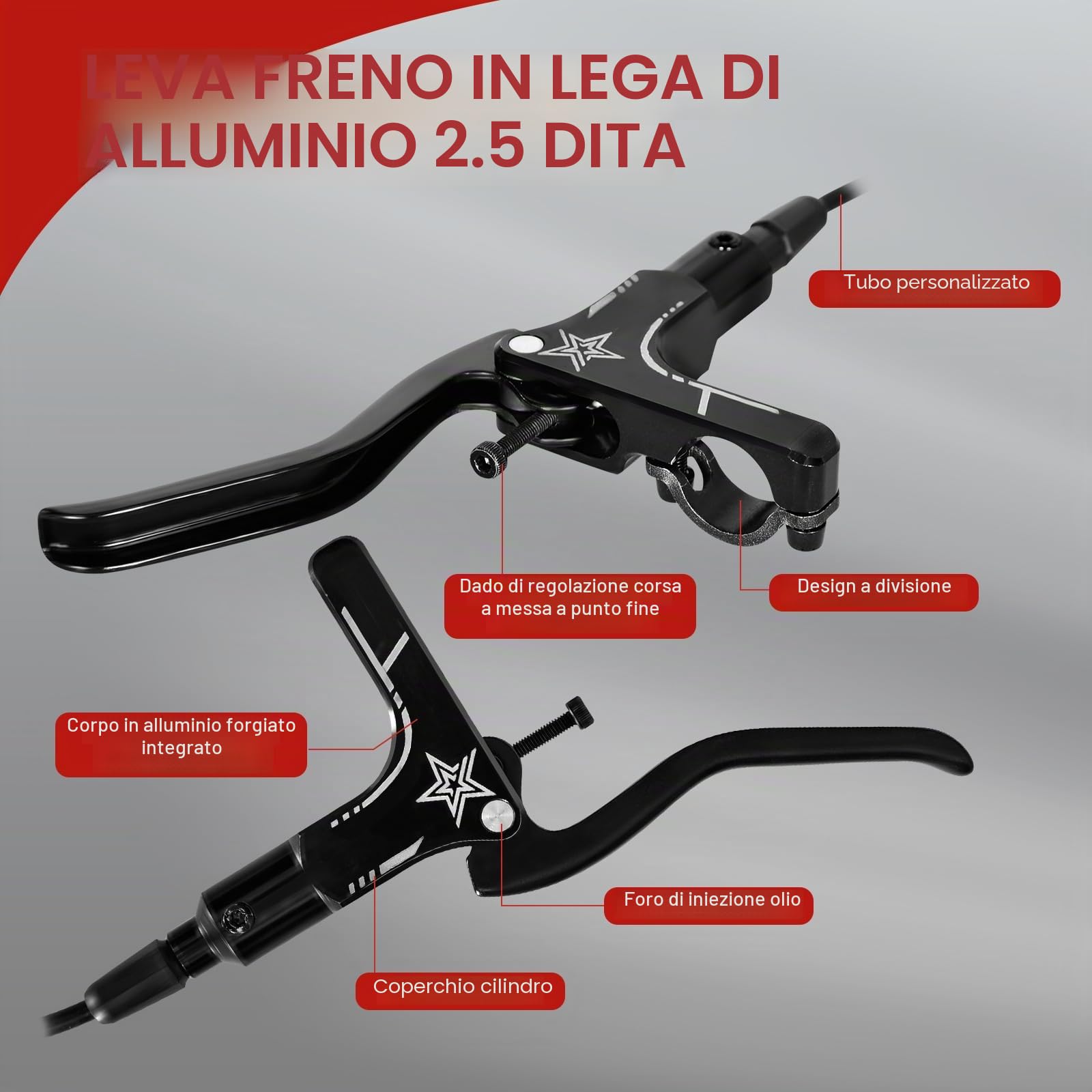 Freni Idraulici Bici Elettrica Set 2 Pistoni, Anteriore Posteriore Linea Yirando Pinza del Freno, 160 mm Rotore Bicicletta Freni Idraulici MTB per Mountain Bike E-Bike Strada Bicicletta