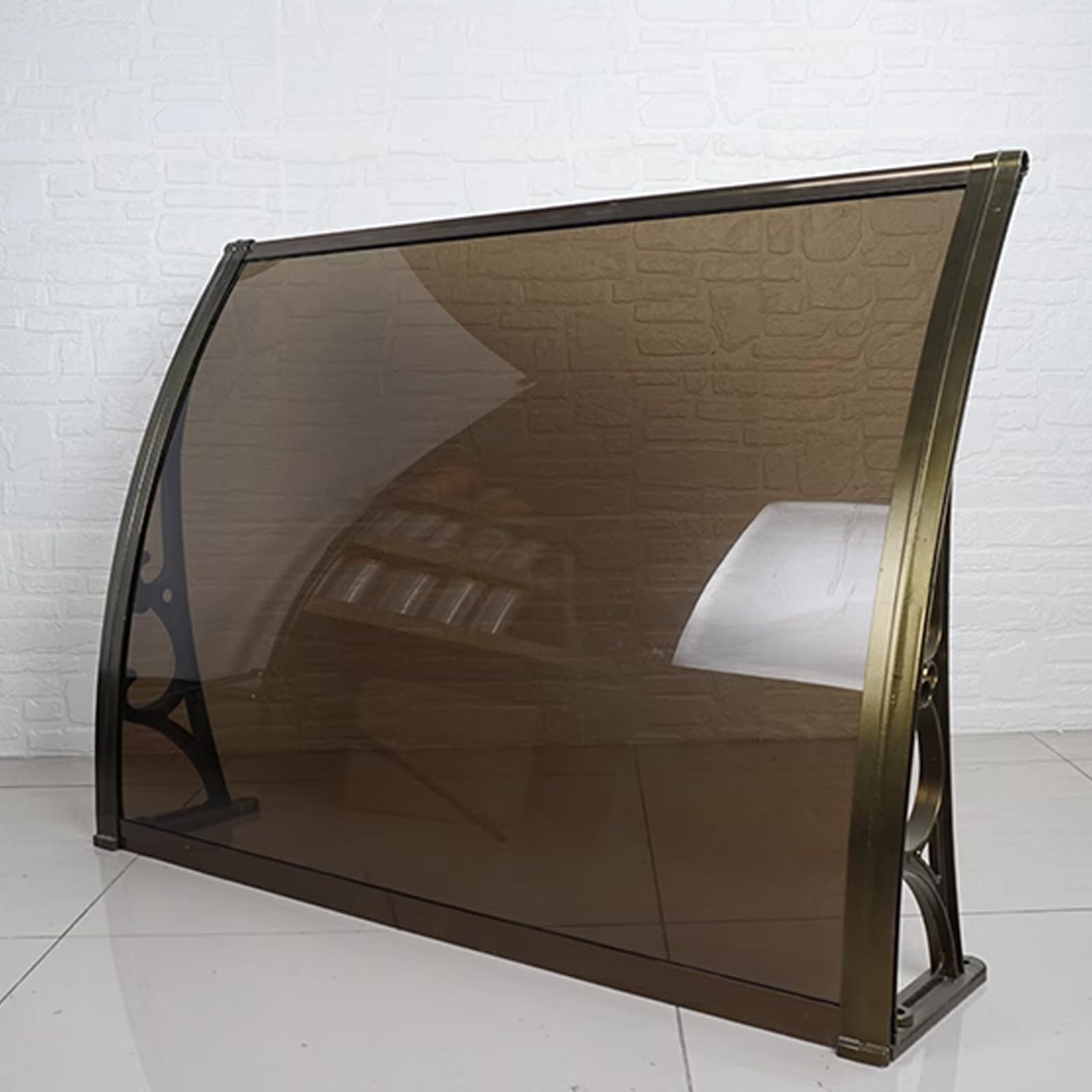 Auvent de porte d'entrée en polycarbonate marron et aluminium premium pour porche élégant 80x320