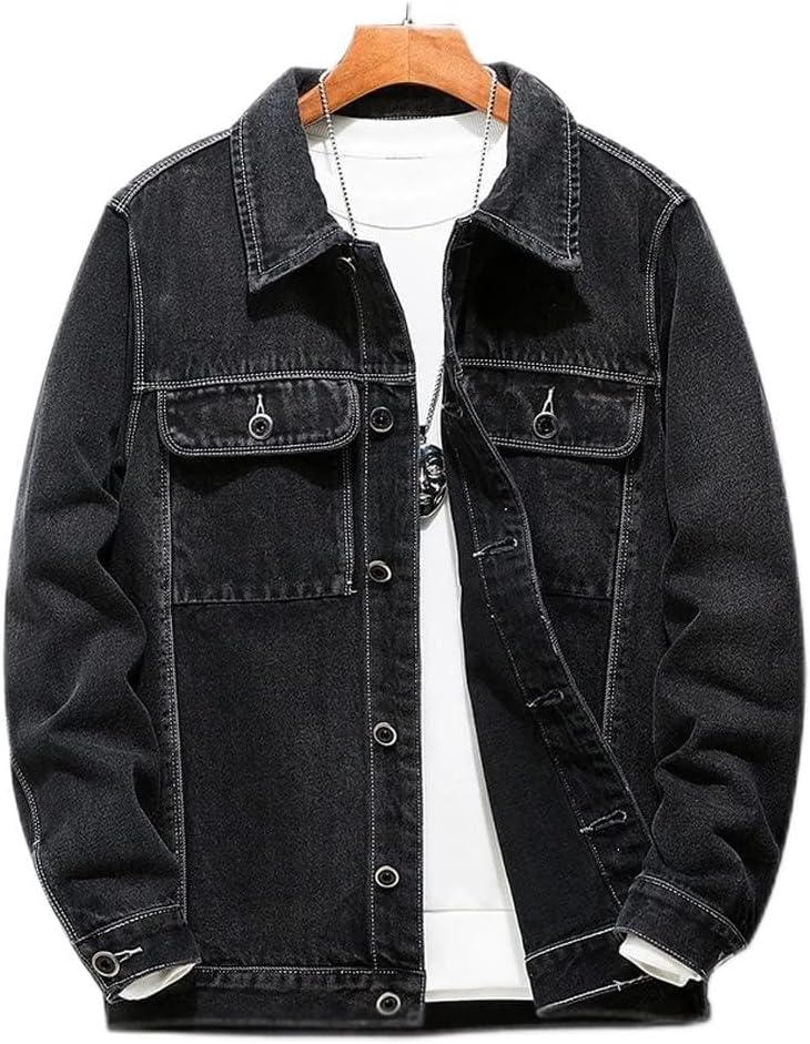 Men's Slim Streetwear Denim Jacket Hoodie Men's Hip Hop Jacket, Men's (Colour: B, Size : M Code) (C 3XL Code)