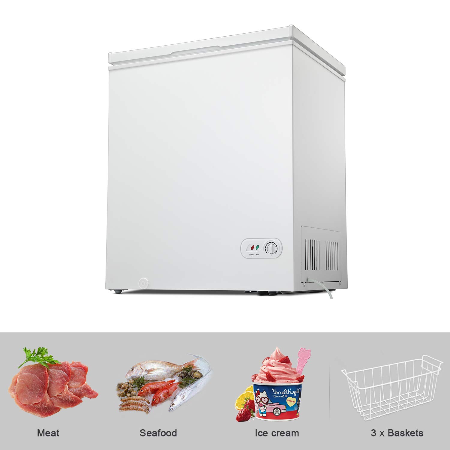 R.W.FLAME Chest Freezer, Deep Freezer 5.0 Cu.ft. w/Removable Basket, Adjustable Temperature, Energy Saving, Top Open Door Compact Freezer, White on Fridge.com