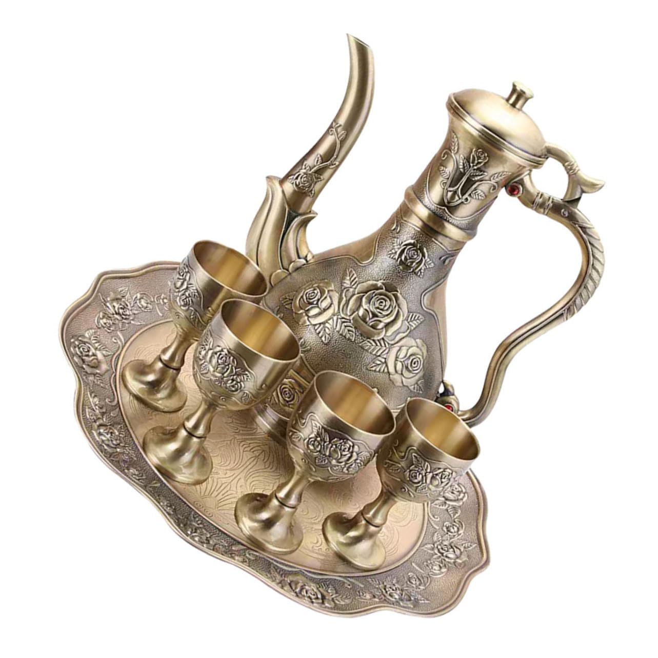 Set Bicchieri da Liquore Vintage in Lega di Zinco Oro | Caraffa e Vassoio Inclusi, Design Elegante Retrò, per Bar Professionali ed Eventi Raffinati