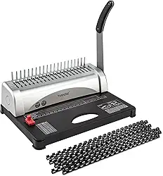 TIANSE Máquina de encadernação, 21 furos, 450 folhas, máquinas de encadernação de pente com kit iniciante 100 peças espinhos de encadernação de pente de 9,5 cm, máquina de encadernação de pente perfeita para tamanho de carta, A4, A5 ou tamanhos menores