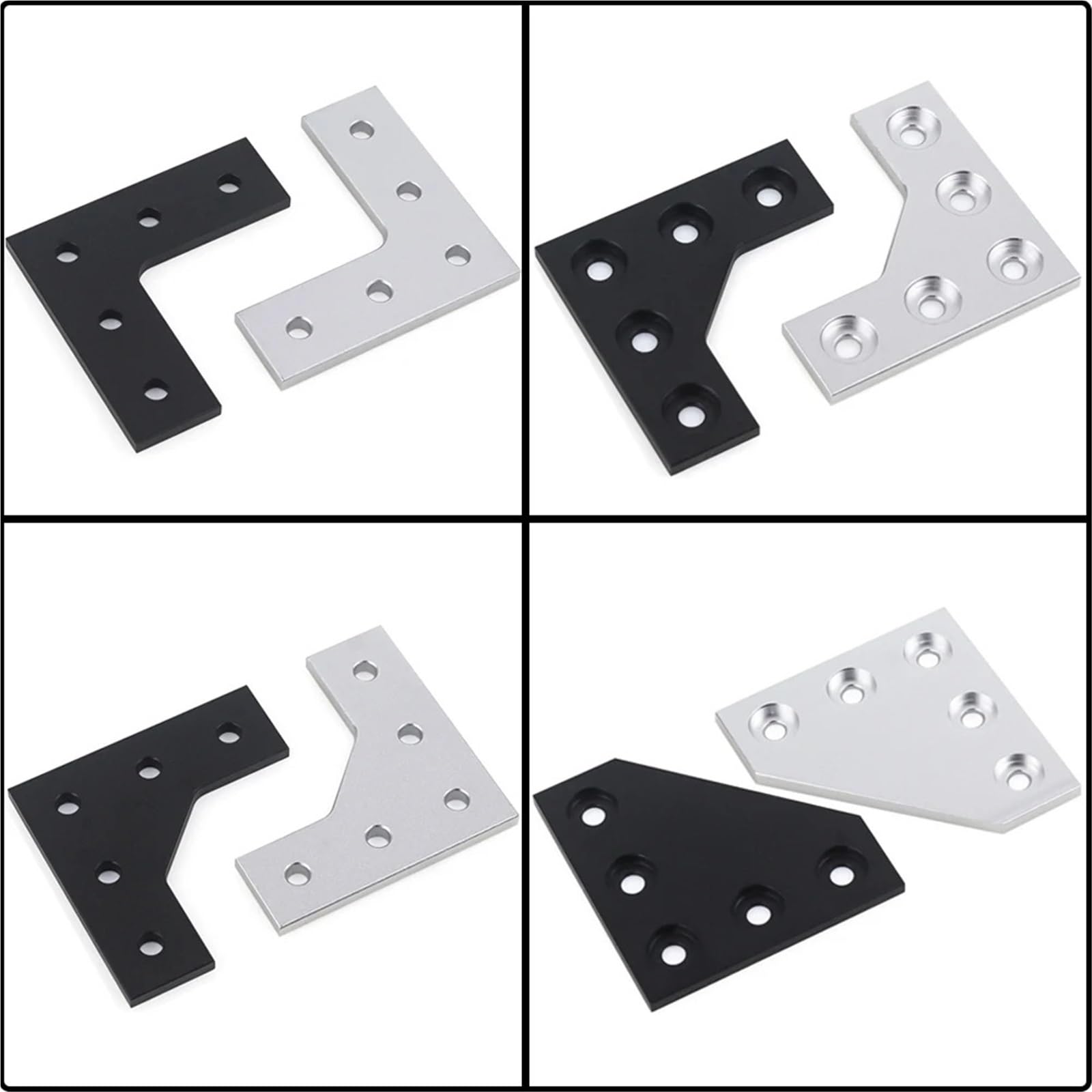 Escuadras Metalicas 4 piezas de 5 orificios 90 grados for placa unión esquina, tira conexión for perfil aluminio(L5-Silver)