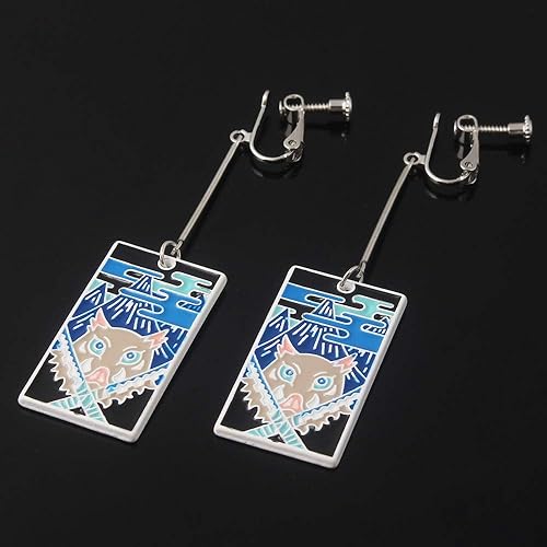 Miniatura 2 de Aretes de Tanjiro del anime Demon Slayer, de Kimetsu No Yaiba Hanafuda accesorios para cosplay de anime, para chicas