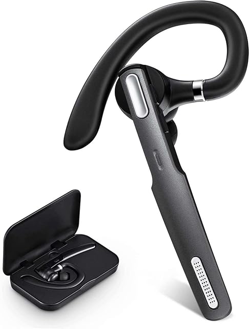 ICOMTOFIT Bluetooth Headset, Wireless Bluetooth Earpiece V5.0 IPX7 Hands-Free Earphones with Built-in Mic for Driving/Business/Office, Compatible with iPhone and Android-Gray