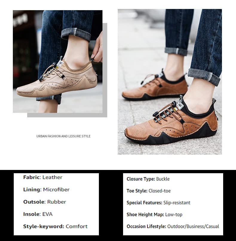 DESESE Mens lace up Hand Stitching Leather Soft Casual Driving Shoes,Breathable Comfortable Sneakers Outdoor Loafers Boat Shoes4