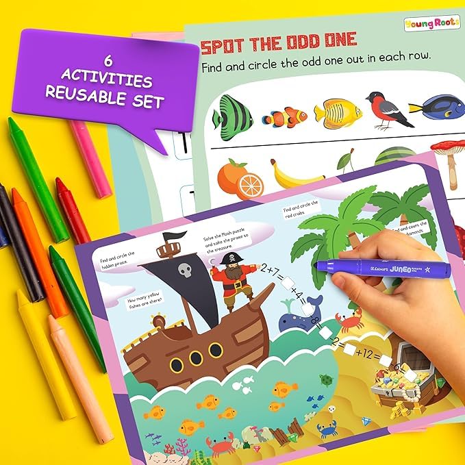 Image of Educational Activity Box for Kids Age 4 | Play & Learn - Spelling & Math Puzzle, 6 Write-Wipe Fun Activities, Country Flag Memory Game | Early Learning Kit for Preschoolers (Age 4 & 4+)