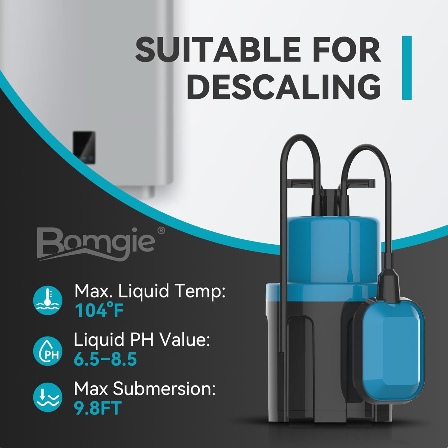 1/2HP Sump Pump Submersible 1080GPH Submersible Water Pump with Float Switch, Utility Pumps for Pool Draining, Basement Flooding, Tankless Heater Flushing Pump with 20ft Power Cord