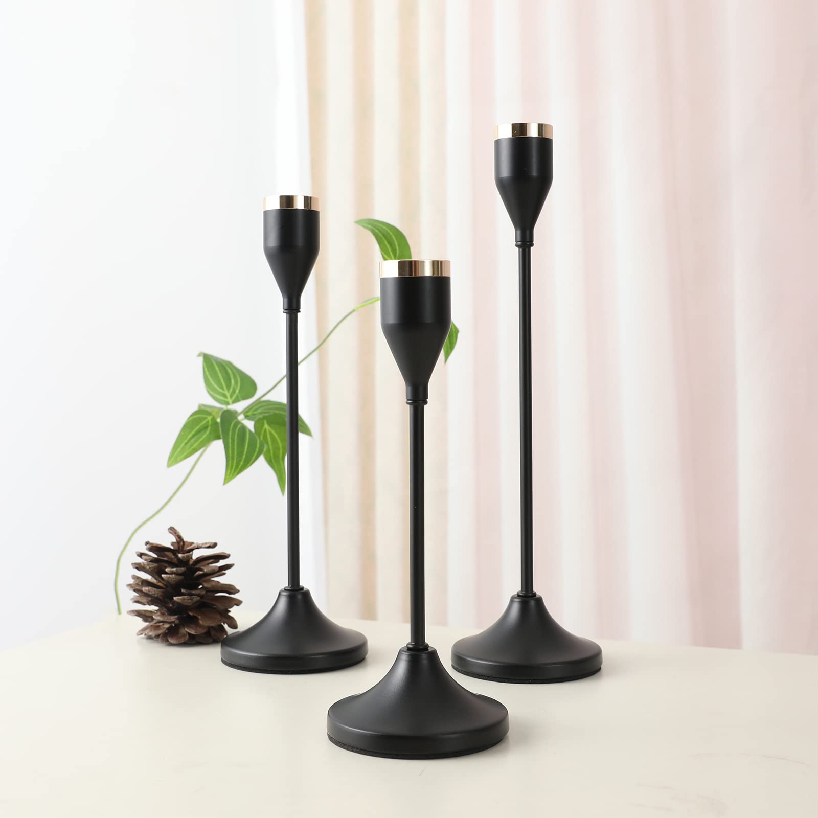3-Teiliges Bodenkerzenhalter-Set, Metall-Retro-Eisen-Art-Kerzenständer, Kerzenständer Für Tischdekoration, Hochzeit, Weihnachten, Heimdekoration,Schwarz