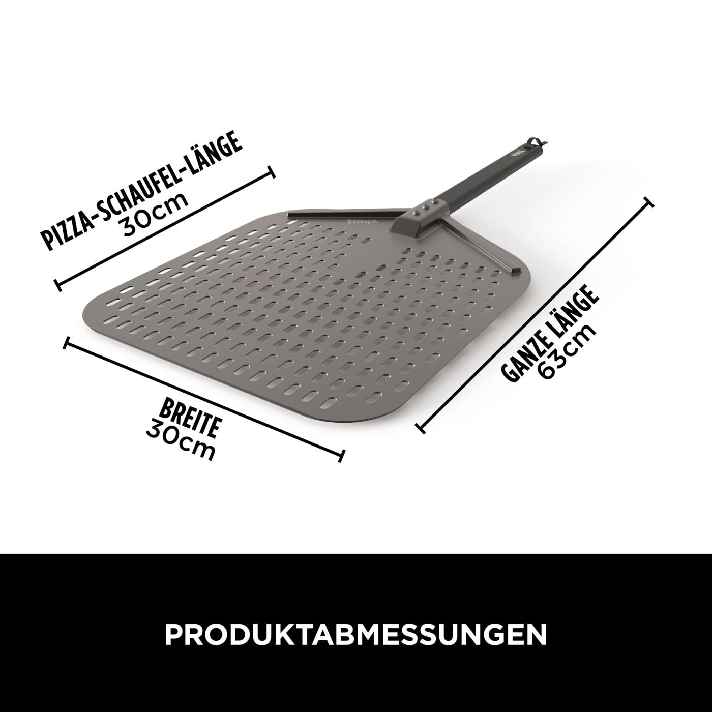Ninja Woodfire Pizzaschaufel für Außenöfen der Serie OO101UK, leicht perforierter, rostbeständiger Pizzaschieber für 12-Zoll-Pizzen, Schwarz XSKPZPLEU