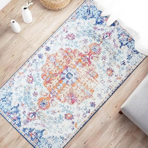 Terafeels Alfombras de dormitorio, alfombra vintage para sala de estar, lavable a máquina, suave, de pelo corto, con estampado floral, resistente a las manchas, decoración del hogar y oficina, 31.5 x