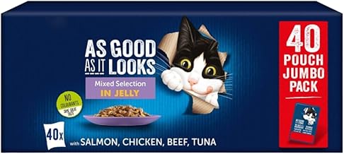 Fizporium Mixed Selection in Jelly Cat Food Pouches, Complete Wet Cat Food, Meat and Fish Variety in Jelly Multipack, 40 x 100g