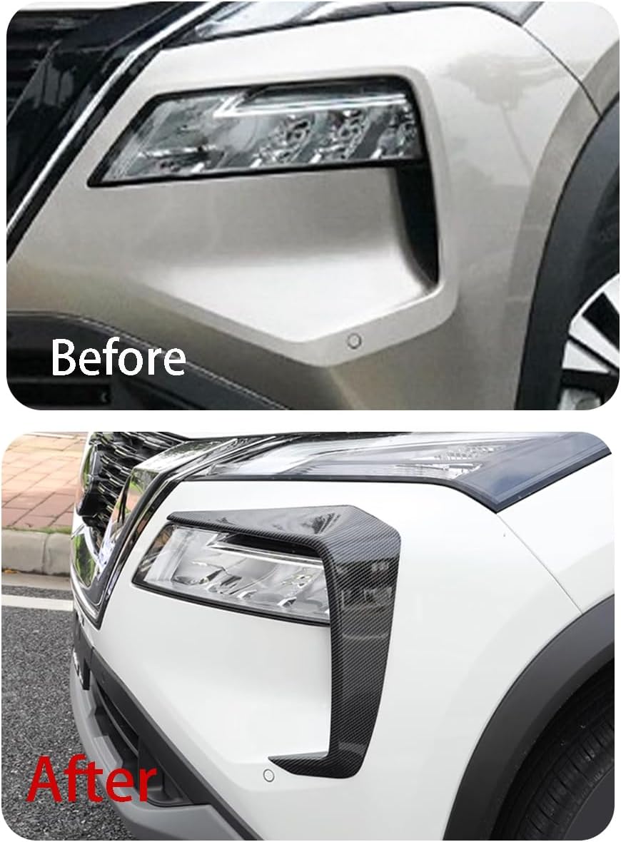 Car Accessories Front Fog Light Cover Trim Eyebrow Spoiler Compatible with Nissan New Rogue 2021 2022 2023 (A Style:Carbon Fiber Style) 2PCS ABS