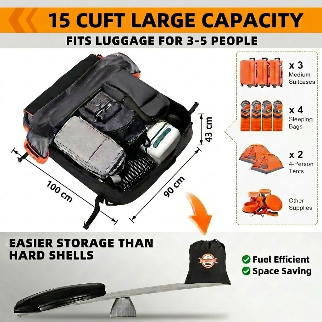 Sailnovo Borsa da tetto per auto, 430 l, impermeabile, resistente box da tetto per auto con barre o senza portapacchi, con cinghie rinforzate, ganci per porta e borsa per riporre oggetti