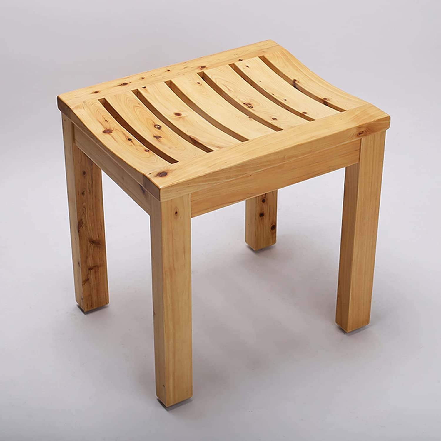 Ławka prysznicowa, ławka prysznicowa bambusowa ławka prysznicowa wydrążona konstrukcja, wodoodporny stołek prysznicowy, zakrzywiona powierzchnia stołka ergonomiczna konstrukcja, do użytku wewnątrz lub