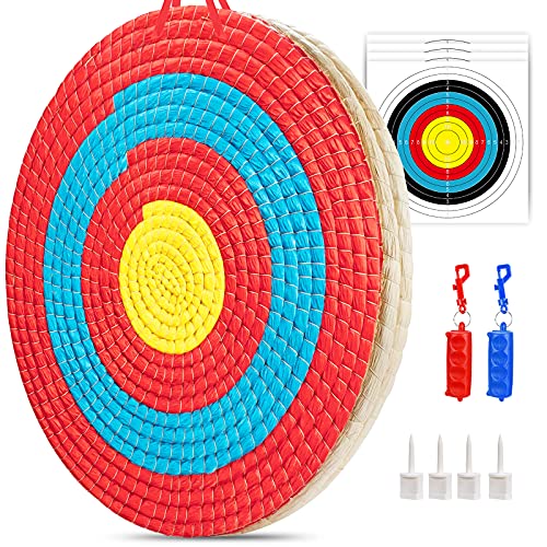 ASDW Archery Target Arrow Target Traditional Solid Straw Round Target Shooting Practice Target 3 Layers 20 Inch Handmade Target with Parper Target Arrow Puller