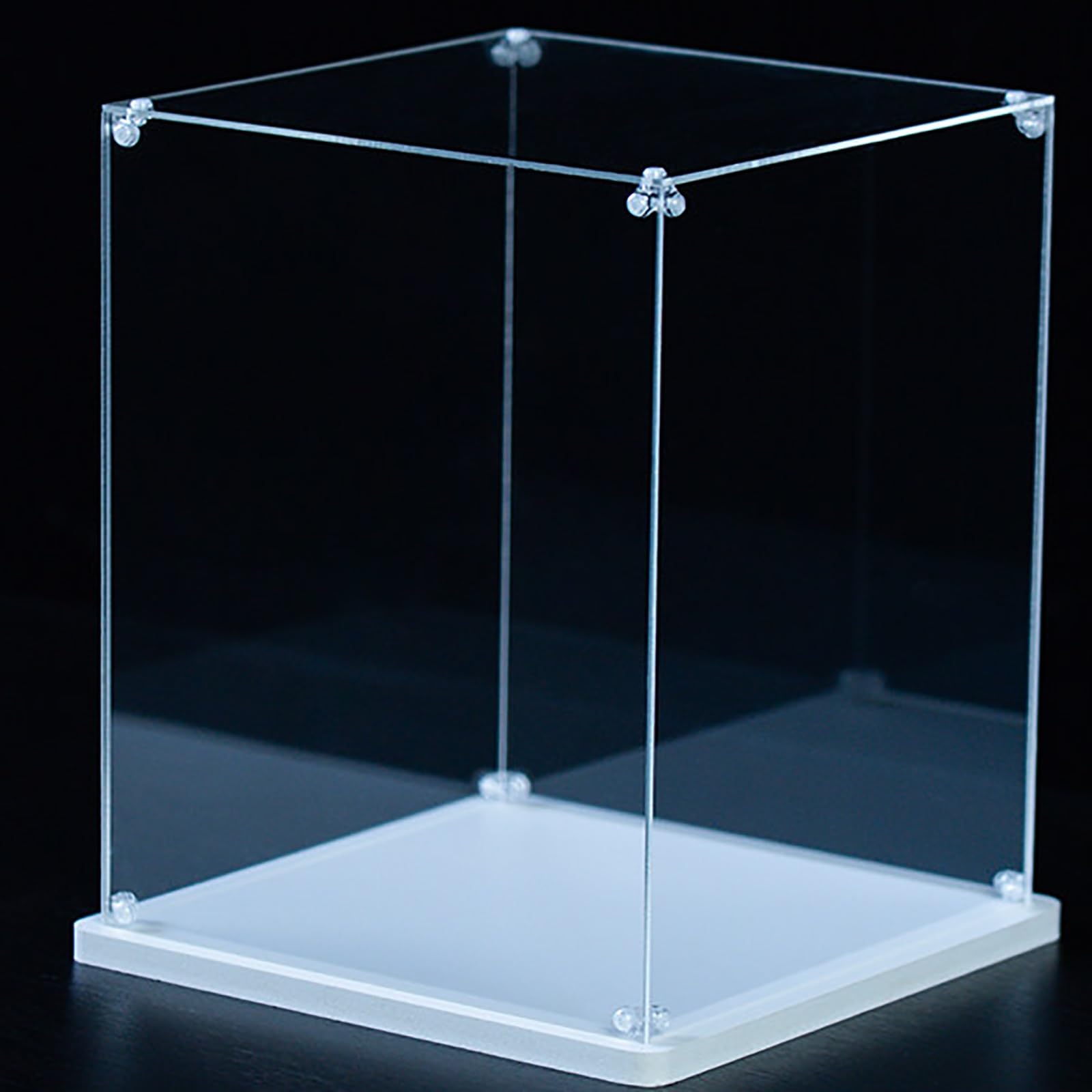 Clear Acrylic Display Case with White/ Black Base, Stackable Acrylic Figurine Storage Box for Action Figures/ Collectibles/ Ship, Dustproof Cube Protection Cabinet(White,40x40x40cm/16x16x16inch)