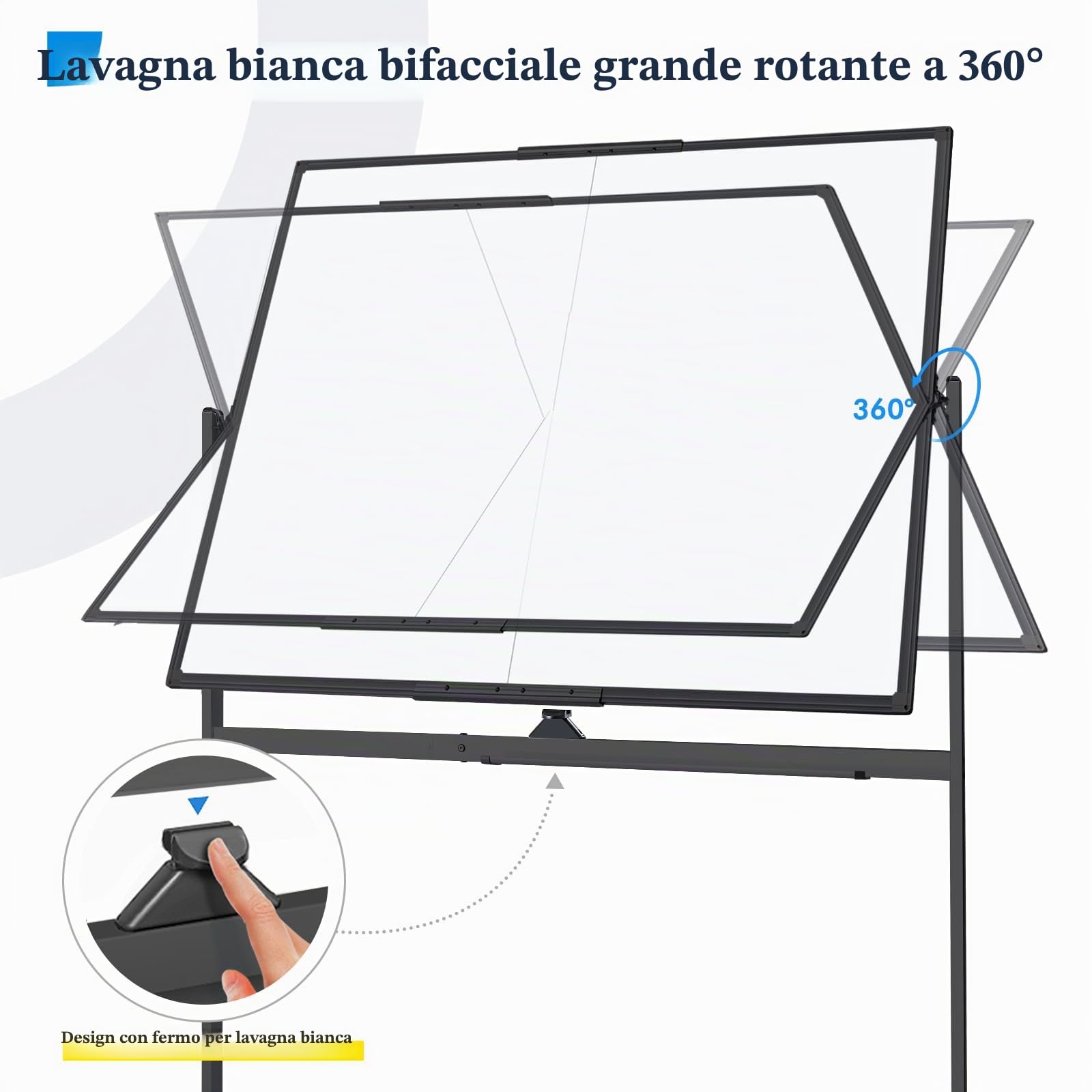 maxtek Lavagna Bianca Mobile con Cavalletto 120 x 90 cm, Nero | Magnetica Whiteboard, Cancellabile, Doppia Faccia Girevole, Telaio in Alluminio, Rotazione 360° su Ruote,per Ufficio e Scuola