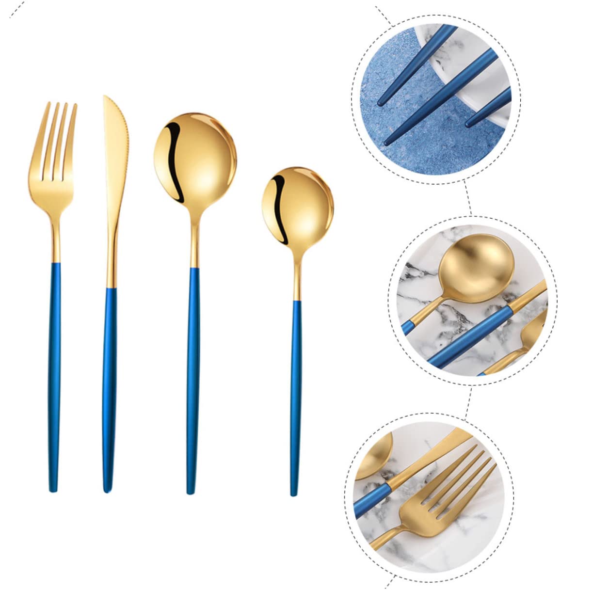 Juego de Cubiertos de Acero Inoxidable 1 Set, Tenedor de Cena | Diseño Clásico Moderno, Azul y Dorado, Uso en Boda y Celebraciones, Agarre Firme y Limpieza Fácil