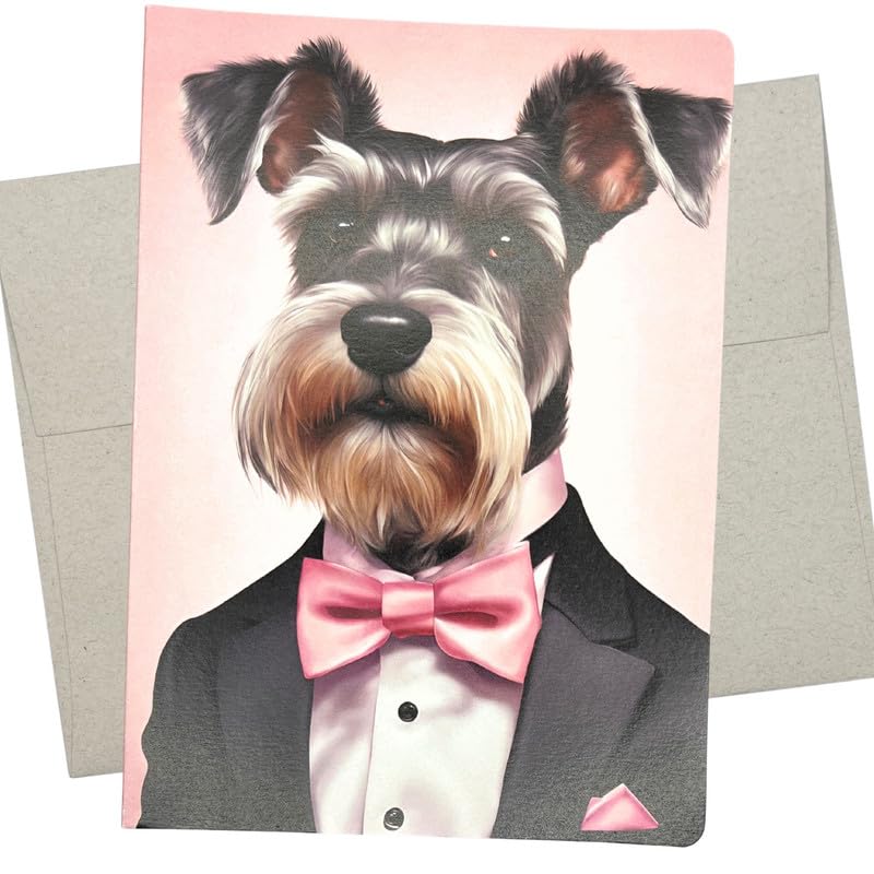 Whitman and Daughter Miniature Schnauzer Greeting Card, Schnauzer Birthday Card (1 Premium Card, 5X7 Inches) pink themed dog card blank for all