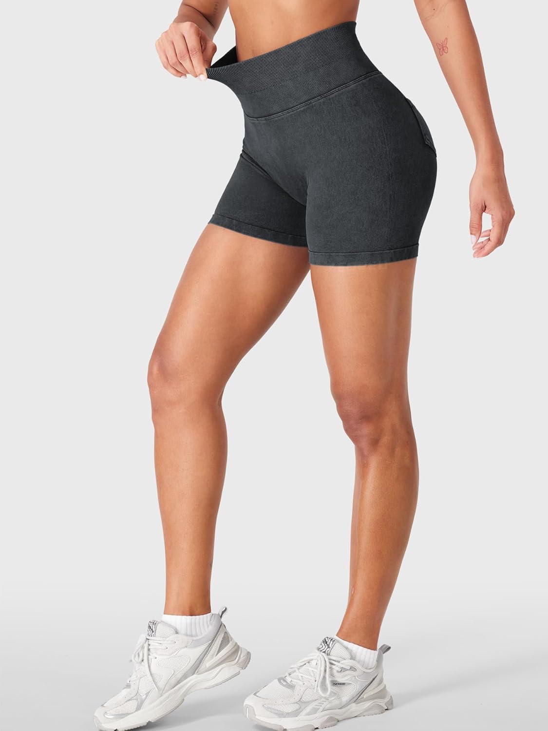 YEOREO Impact Biker Shorts for Women with Pockets Bridgie Cargo High Waist Seamless Faux Denim Workout Gym Shorts - Image 4