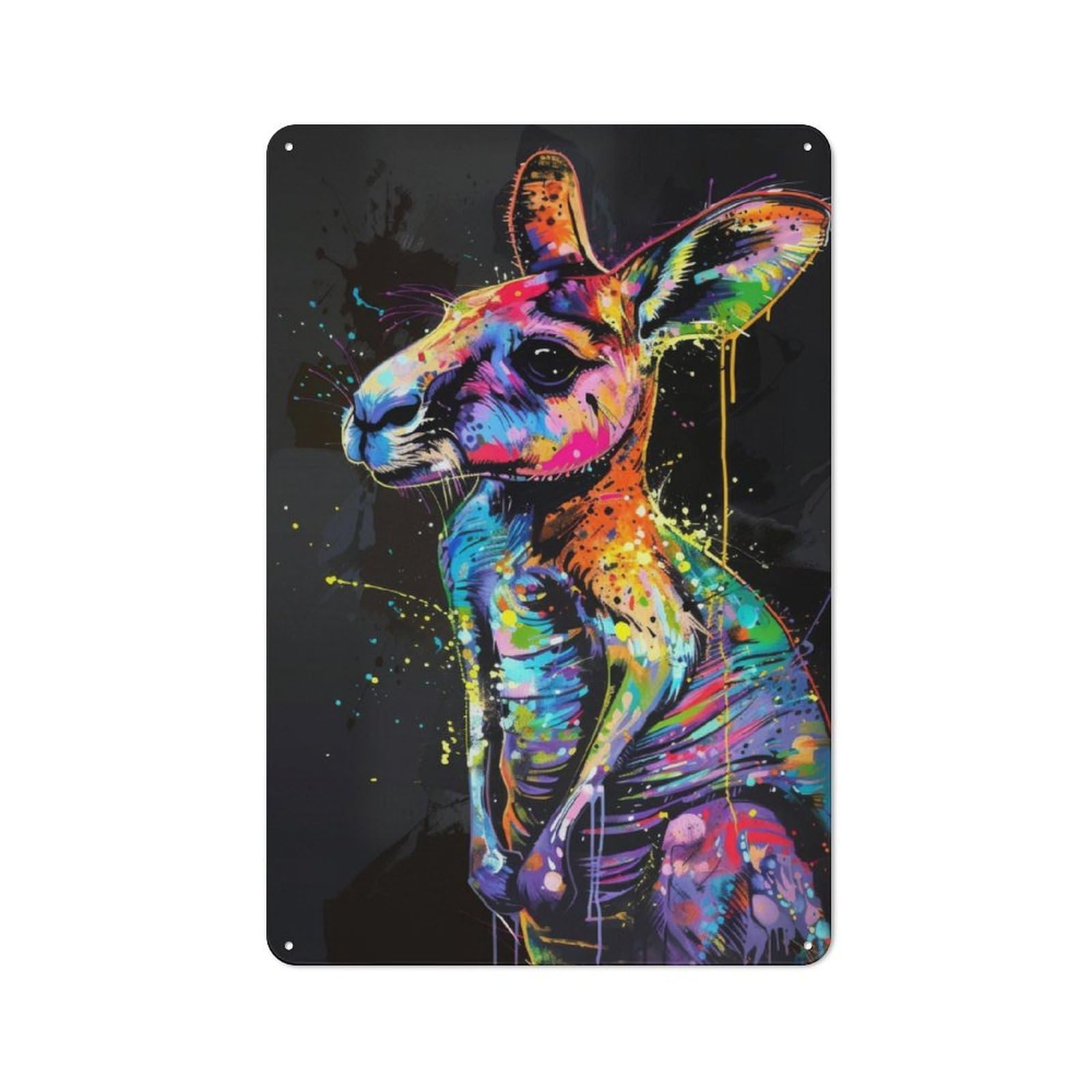 Metal Wall Plaque with Kangaroo Popart Painting Design 30x20cm, Retro Novelty Wall Art for Bedroom, Kitchen, Office Or Living Room