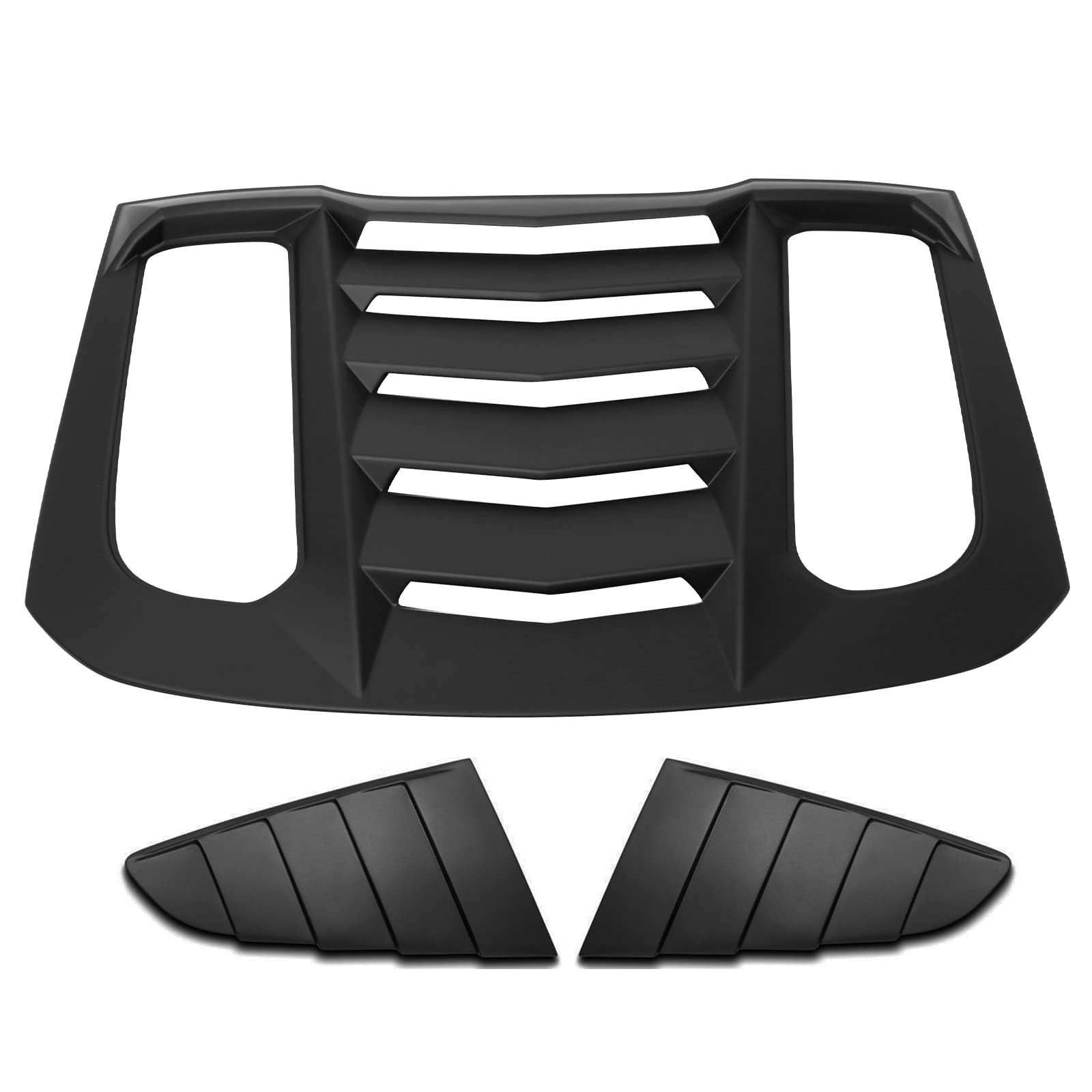 IKON MOTORSPORTS, Rear Window Louver Compatible with 2015-2023 Ford Mustang, IKON V2 & CV Style,Rear Louver and Side Quarter Scoop Louvers