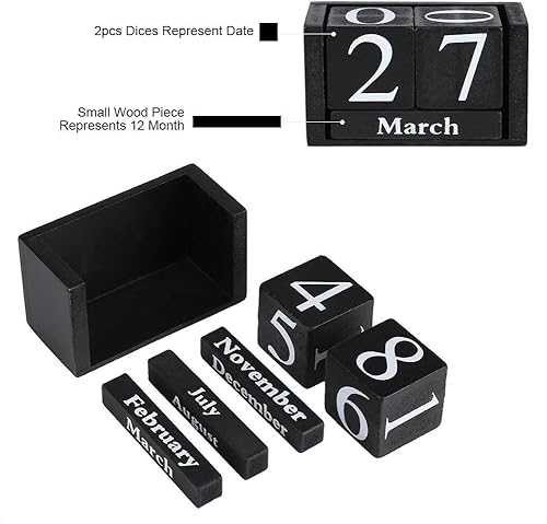 Miniatura 3 de Calendario de madera, bloque de calendario perpetuo europeo, bloque de escritorio, agenda anual, calendario mensual, fecha, escritorio, oficina,
