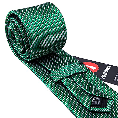 Image of Barry.Wang Plaid Ties for Men Silk Necktie Handkerchief Cuff Links Set