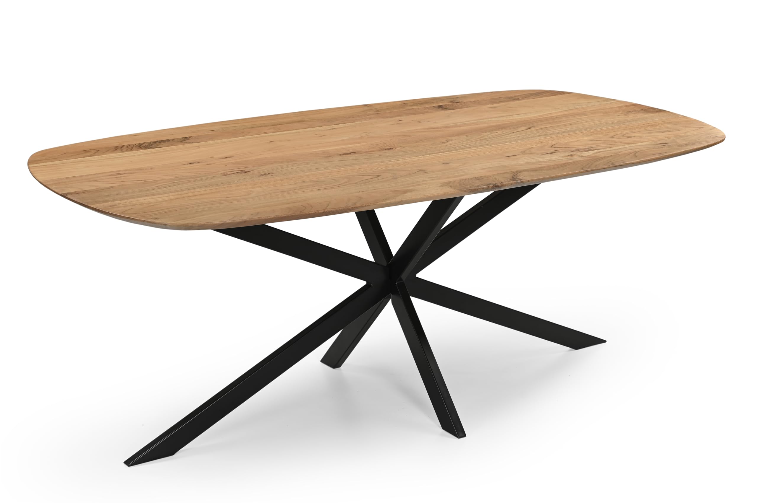 Linele Esszimmertisch oval 180x90 cm – Massivholz Tisch Akazienholz mit Spider Gestell – 2,6cm – Schweizer Kante – Handgefertigter Esstisch, robust & hochwertig, naturfarben (180 x 90)
