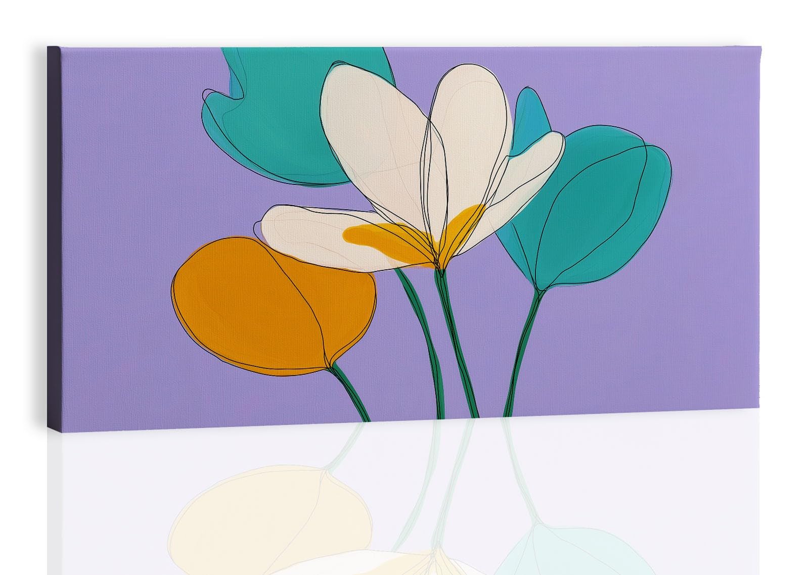 Generisch Natürlich Botanisch Floral Blätter Modernes Leinwandbild 90L x 60B cm mit Rahmen, Cartoon Stil XXL Wanddeko für Wohnzimmer Geschenk Idee Einzug - Hochwertiger Kunstdruck auf Holzrahmen