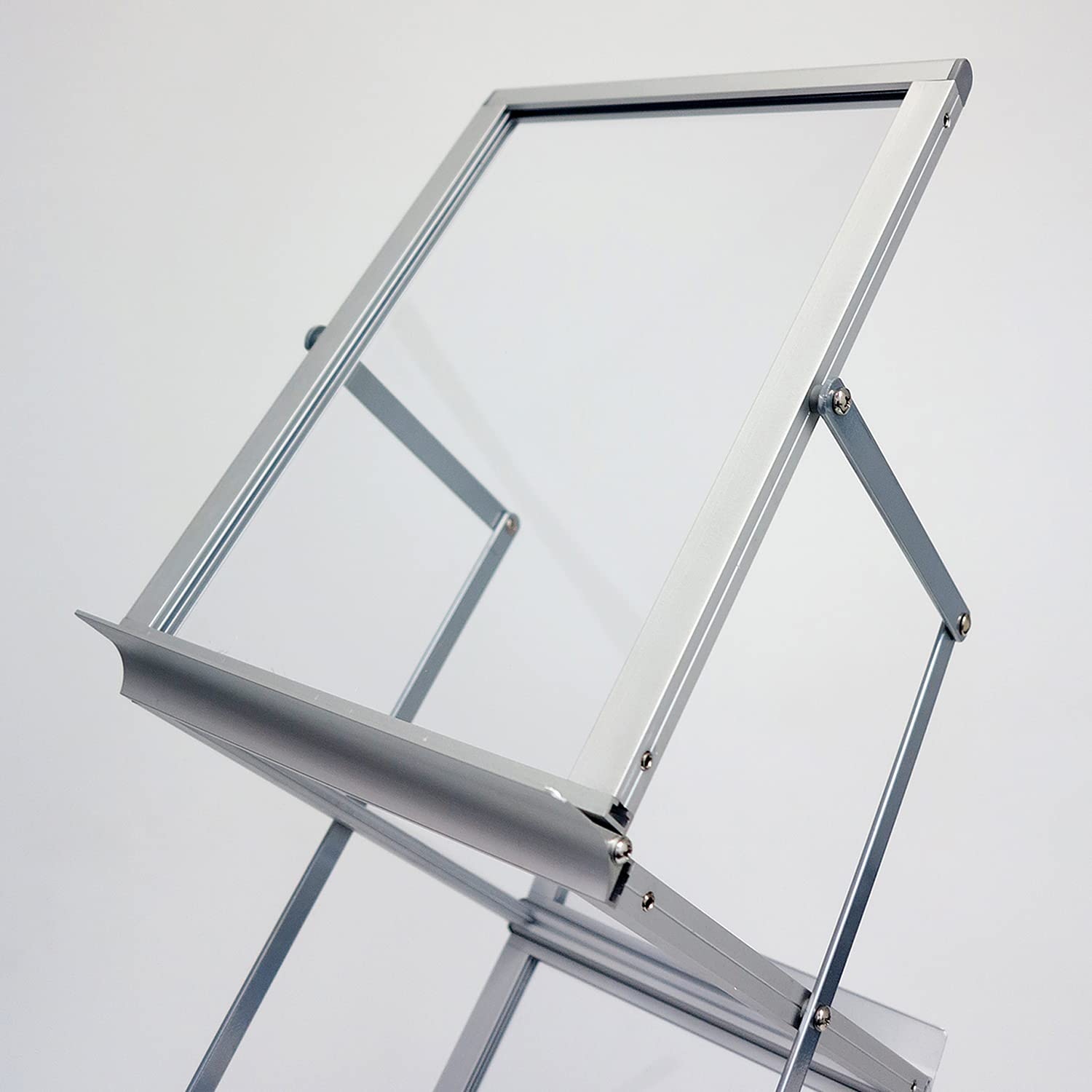 DisplayLager - Prospektständer, Faltbar Inkl. Tragekoffer aus Alu. Bodenprospektständer Hochformat Falt-Prospektständer (Silber, A4)