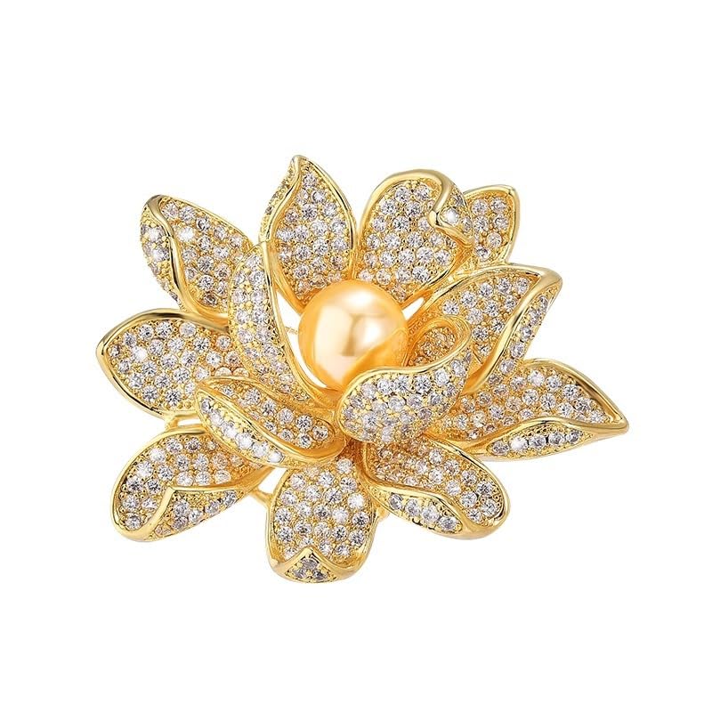 Image of Elegant Floral Brooch Pins for Women, Crystal Pearl Rhinestone CZ Flower Lapel Pin Wedding Party Exquisite Brooches and Pins for Women Ladies