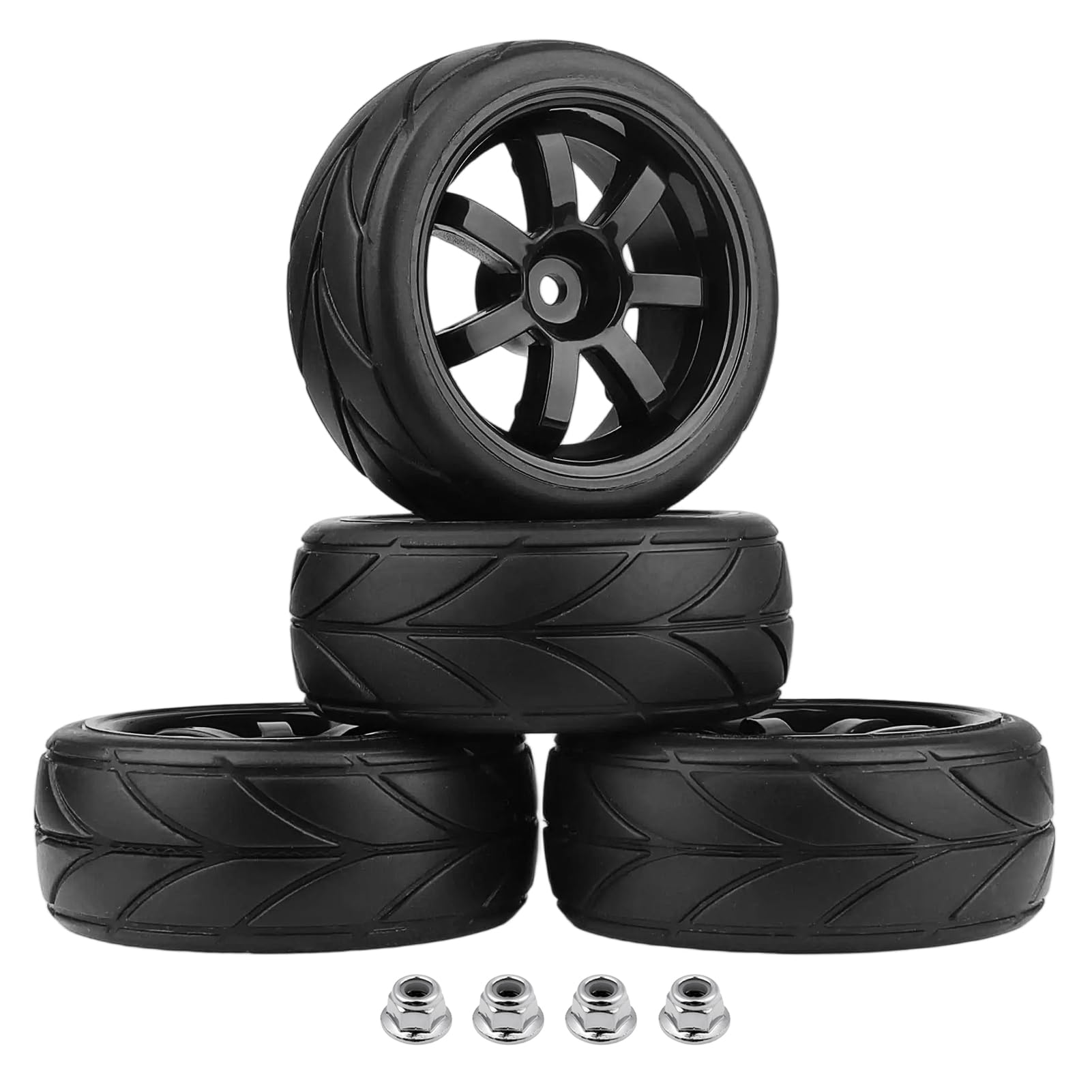 AllinRC PreGlued 12mm Hex Hubs Wheel Rims&2.56" Rubber Tires for 1/10 On-Road Touring Car Drift for Traxxas 4tec 2.0 3.0 Tamiya TT02 TT01 HPI RS4 HSP