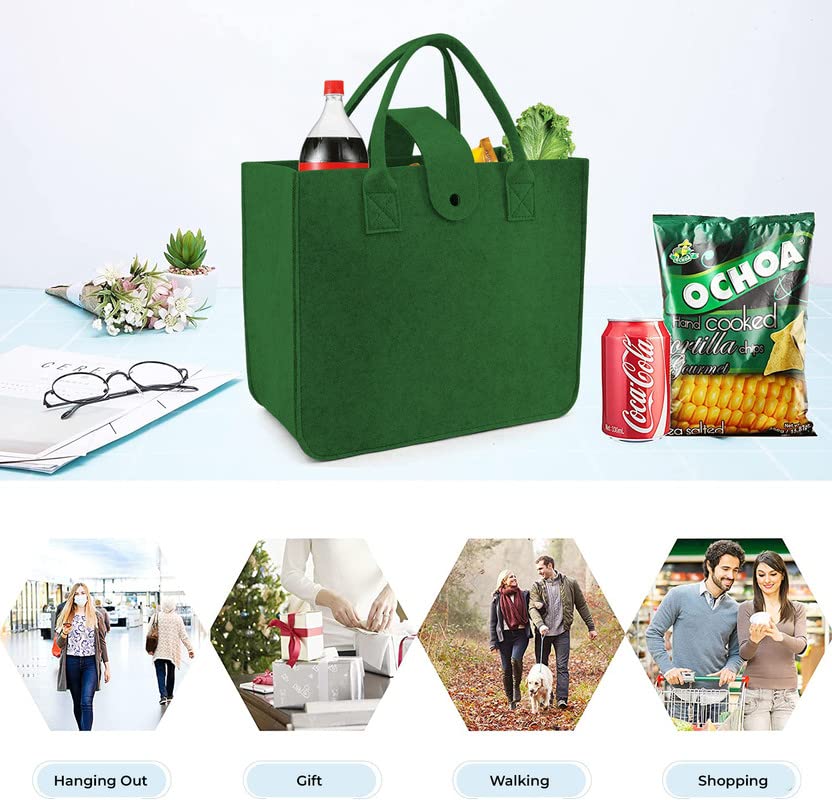 Image of Felt Fabric Reusable Shopping Bag with Handle & Button Closure for Grocery, School, Beach, Travel, Study, Gym, Gifts | Size - 30x34.5x17.8cm