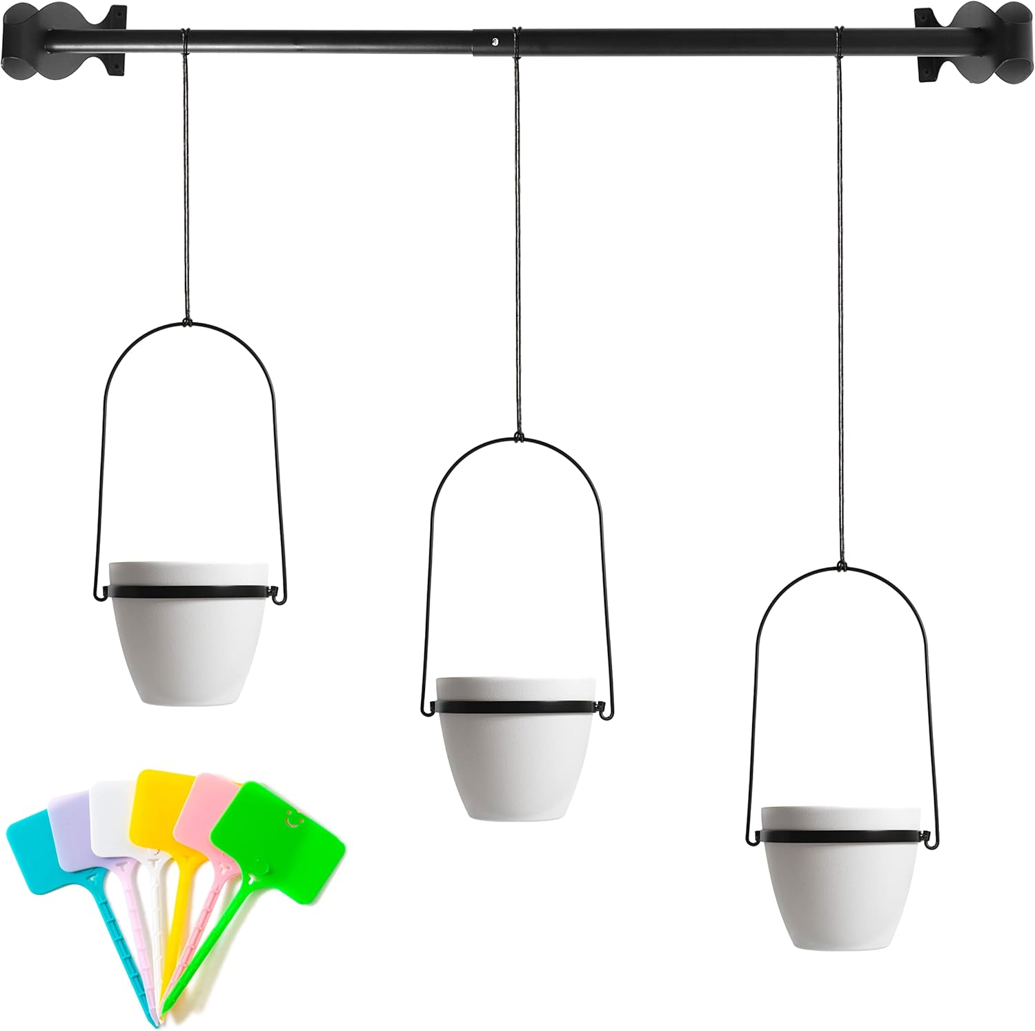 Grand Suprano Hanging Flower Pots White Pots with Black