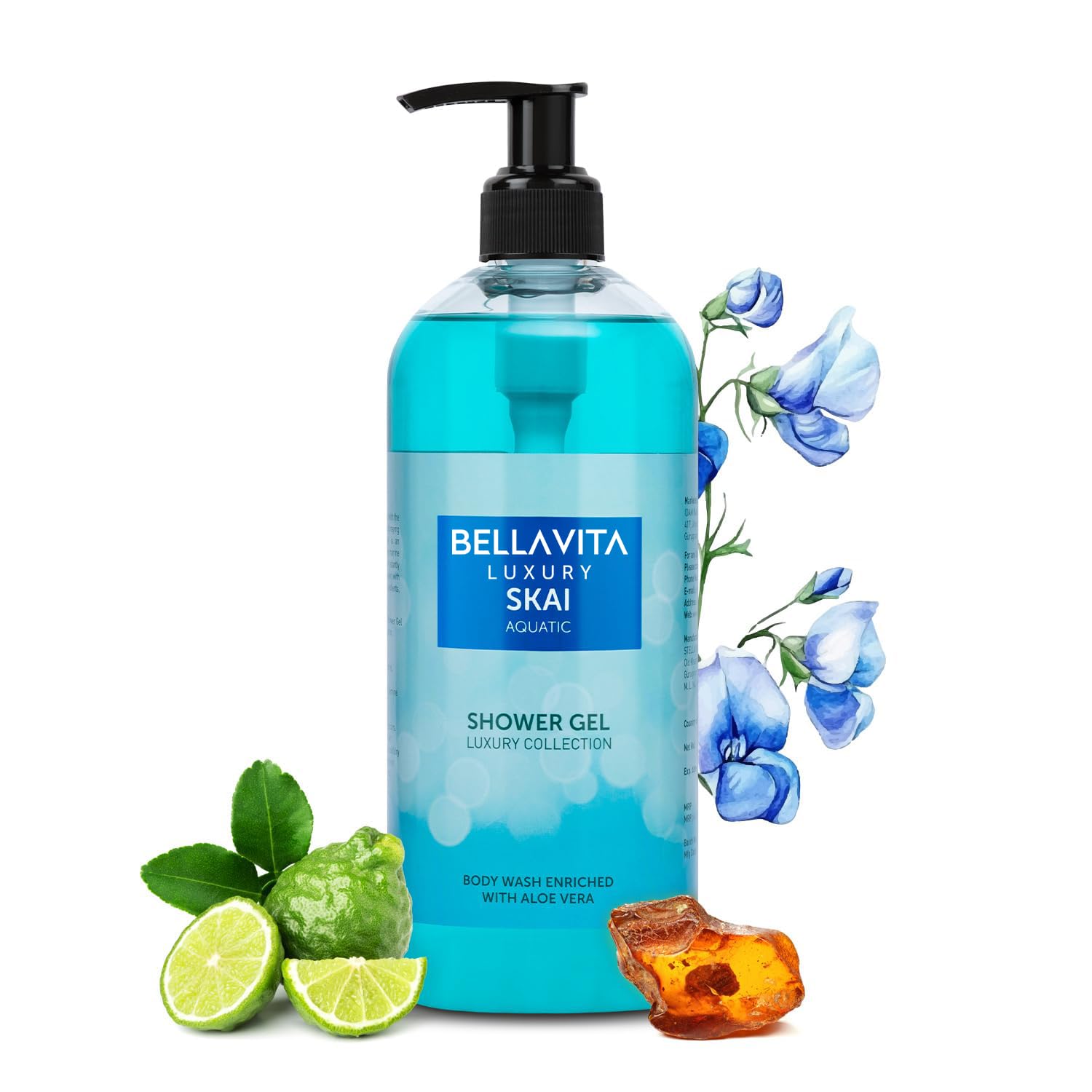 Bella Vita Luxury Skai Aquatic Body Wash Refreshing Shower Gel for Deep Cleansing, Hydrating & Moisturising Skin with Aloe Vera 500 Ml